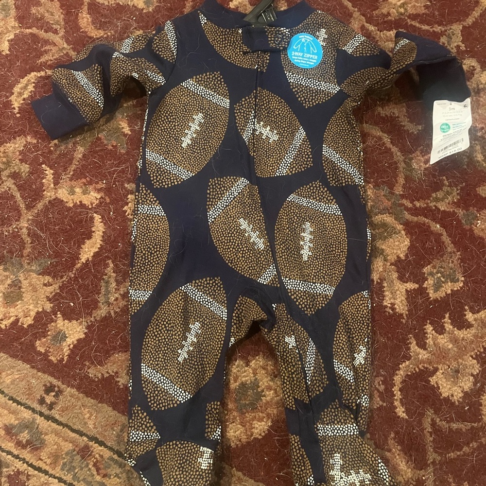Carter’s Football-Print One-Piece Zipper Romper Size 3 Months